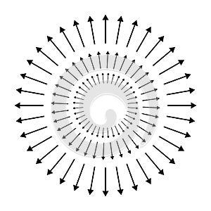 Outspreading, radial, radiating arrows. Diffusion, extension, spread and emission icon, symbol