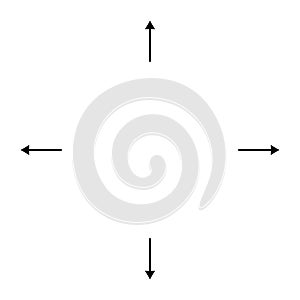 Outspreading, radial, radiating arrows. Diffusion, extension, spread and emission icon, symbol