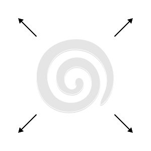 Outspreading, radial, radiating arrows. Diffusion, extension, spread and emission icon, symbol