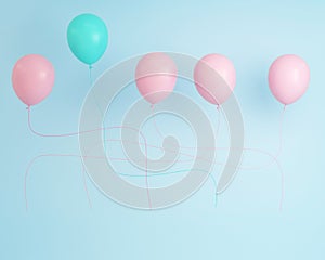 Outstanding blue pastel balloon in air one different idea from balloon pink the others on light blue background,Minimal concept i