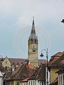 Outstanding church tower in a medieval village