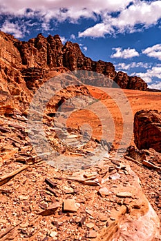 An outstanding desert-mountain landscape. Wadi Rum Protected Area, Jordan