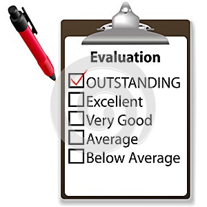 Outstanding job evalution clipboard check mark pen