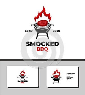 Outstanding logo template design that illustrates burnt meat on a BBQ grill