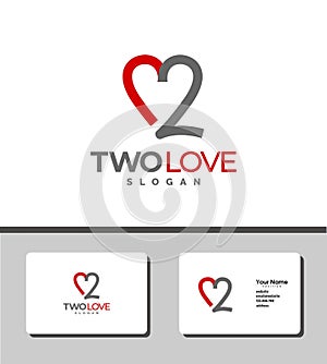 Outstanding logo template design that illustrates heart icon and 2 number for business companie