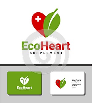 Outstanding logo template design that illustrates the heart icon and leaf icon for health companies