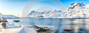 Outstanding  winter view on Sundstraumen strait that separates Moskenesoya and Flakstadoya islands