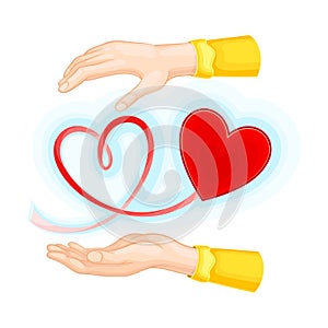 Outstretched Arm and Red Heart Shape as Love and Fondness Symbol Vector Illustration