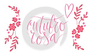Outubro Rosa - October Pink in portuguese language. Brazil Breast Cancer Awareness campaign web banner. Handwritten photo