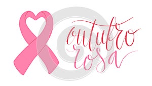 Outubro Rosa - October Pink in portuguese language. Brazil Breast Cancer Awareness campaign web banner. Handwritten photo