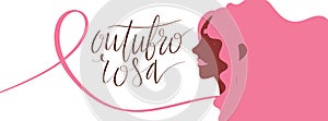 Outubro Rosa - Pink October in Brazilian language. Breast Cancer Awareness campaign web banner. Handwritten lettering. photo