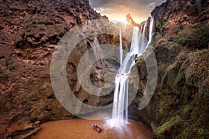 Ouzoud Waterfalls in Morocco at sunset