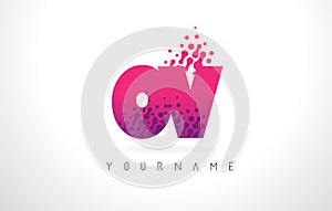 OV O V Letter Logo with Pink Purple Color and Particles Dots Design.