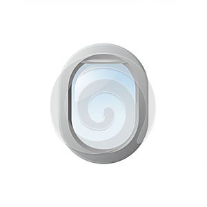 Oval airplane window with a smooth gray frame, set against a white background. The