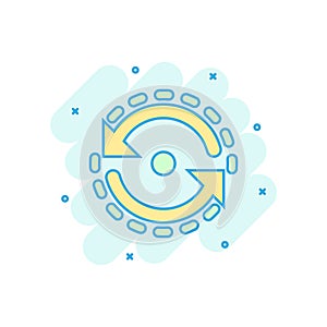 Oval with arrows icon in comic style. Consistency repeat vector cartoon illustration on white isolated background. Reload rotation