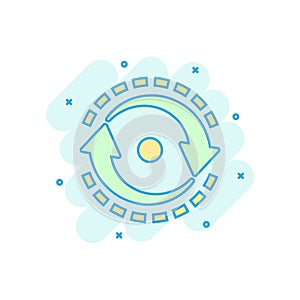 Oval with arrows icon in comic style. Consistency repeat vector cartoon illustration on white isolated background. Reload rotation