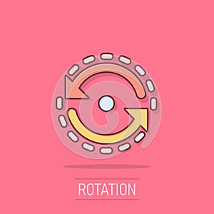 Oval with arrows icon in comic style. Consistency repeat vector cartoon illustration on white isolated background. Reload rotation