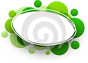 Oval background with green bubbles.
