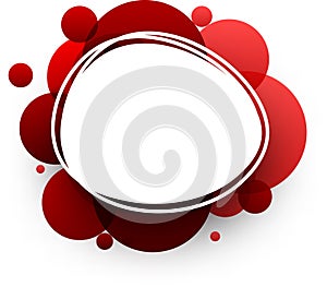 Oval background with red bubbles.