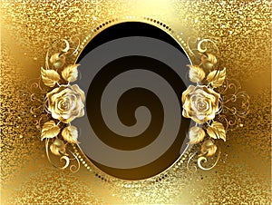 Oval banner with golden rose