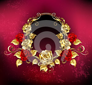 Oval banner with roses