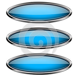 Oval blue glass buttons with metal frame
