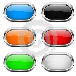 Oval buttons. Glass colored icons with chrome frame