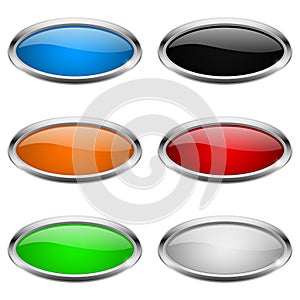 Oval buttons. Glass colored icons with chrome frame