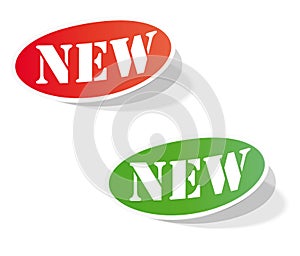 Oval colorful labels with the words NEW