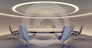 Oval conference room with round table and chairs