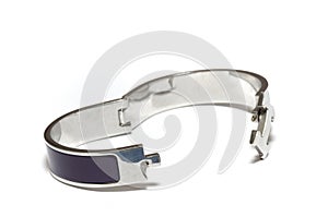 An oval ellipse stainless steel latch locking purple bracelet bangle