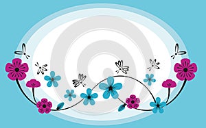 Oval frame with abstract flowers and butterflies