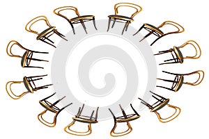 Oval Frame of Antique Bentwood chair isolated on white.