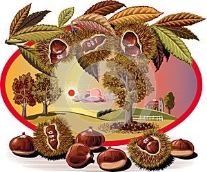 Oval frame with curly chestnut.