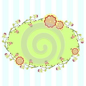 Oval frame with floral elements, template for invitation, postcard