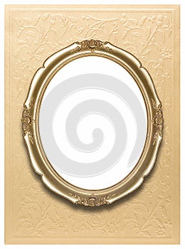 Oval frame on golden wallpaper