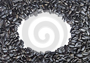 Oval frame made of sunflower seeds. Isolated