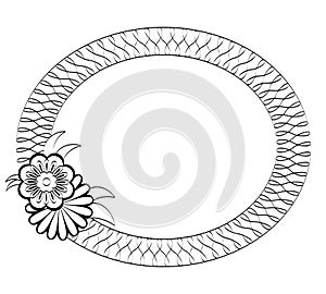 Oval frame with monochrome flowers and leaves