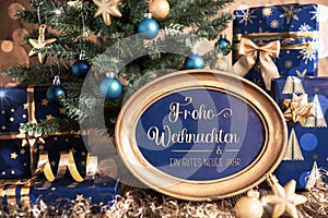 Oval FrameFrohe Weihnachten, Means Merry Christmas , Christmas Tree Background