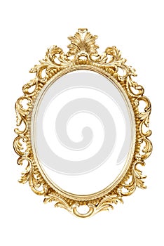 Oval gold picture frame isolated with clipping path.