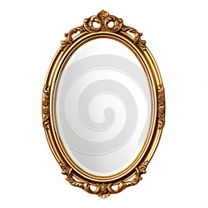 Oval gold picture frame isolated on white background