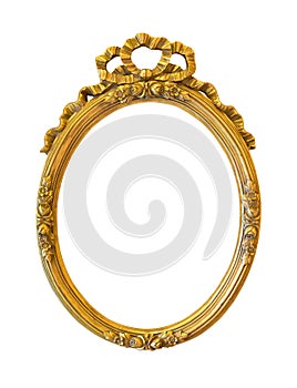 Oval golden decorative picture frame isolated on white