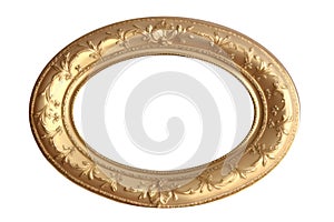 Oval golden picture frame with transparent background. Generative AI.