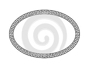 Oval greek pattern. Roman ellipse frame. Outline greece border isolated on white background. Round greec boarder for design prints