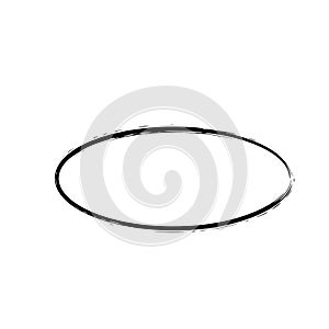 Oval grunge frame isolated on white background. Black ellipse ink border