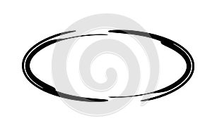Oval grunge frame isolated on white background. Black ellipse ink border