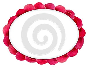 Oval holiday frame-template for text from bright pink petals along the border