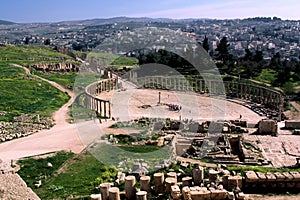 Oval Plaza in the Ancient City of Jerash photo