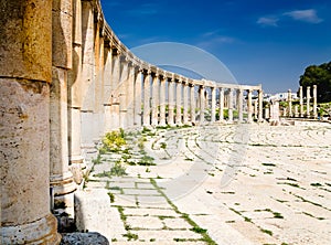 Oval Plaza columns in Jerash, Jordan photo