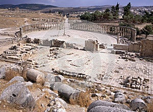 Oval Plaza, in Gerasa, now called Jerash, Jordan